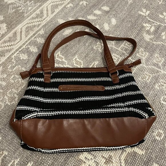 The Sak woven tote purse black white striped leather - Picture 2 of 12